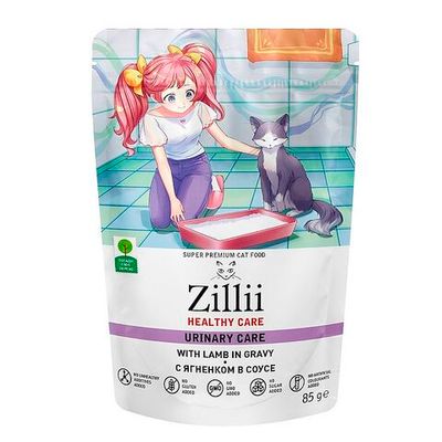 Влажный корм для кошек ZILLII Healthy Care Urinary РН контроль с кусочками ягнёнка в соусе, Пауч 85 г