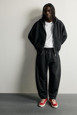 ZARA БАЗОВЫЕ БРЮКИ-ДЖОГГЕРЫ BALLOON FIT, ЧЕРНЫЙ