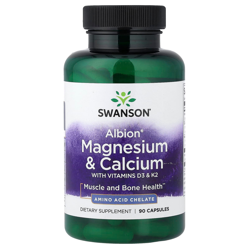 Swanson Vitamins, Albion®, магний и кальций с витаминами D3 и K2, 90 капсул