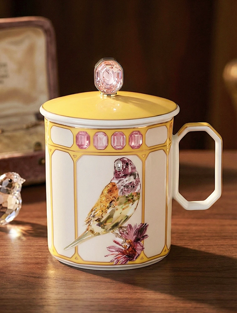 Кружка с крышкой "Rosenthal SWAROVSKI Зяблик", желтая, 390мл