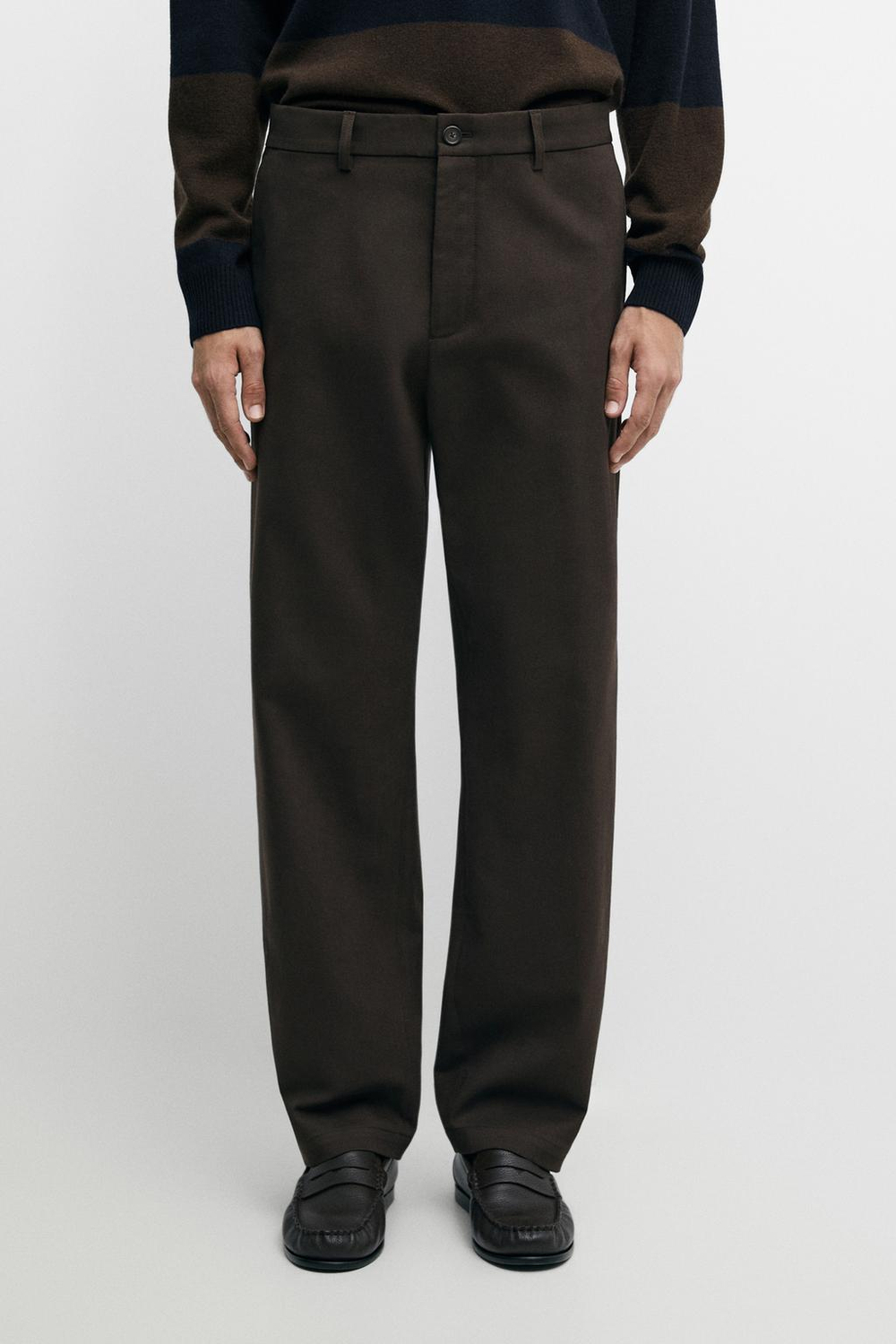 Massimo Dutti Брюки прямого кроя из смесового хлопка, коричневый