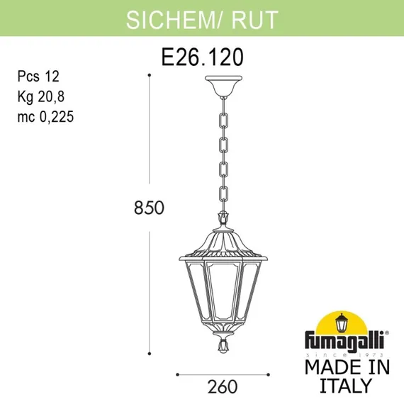 Уличный светильник подвесной Rut E26.120.000.AXE27 Fumagalli