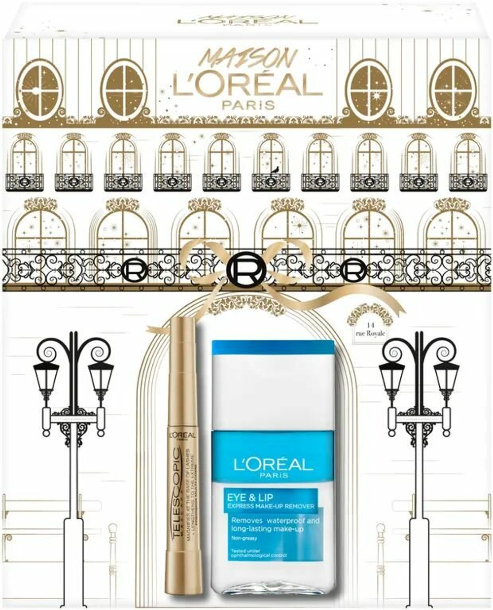 L'Oreal Подарочный набор - тушь для ресниц Telescope (8 мл) и средство для снятия макияжа с глаз и губ (125 мл), Франция