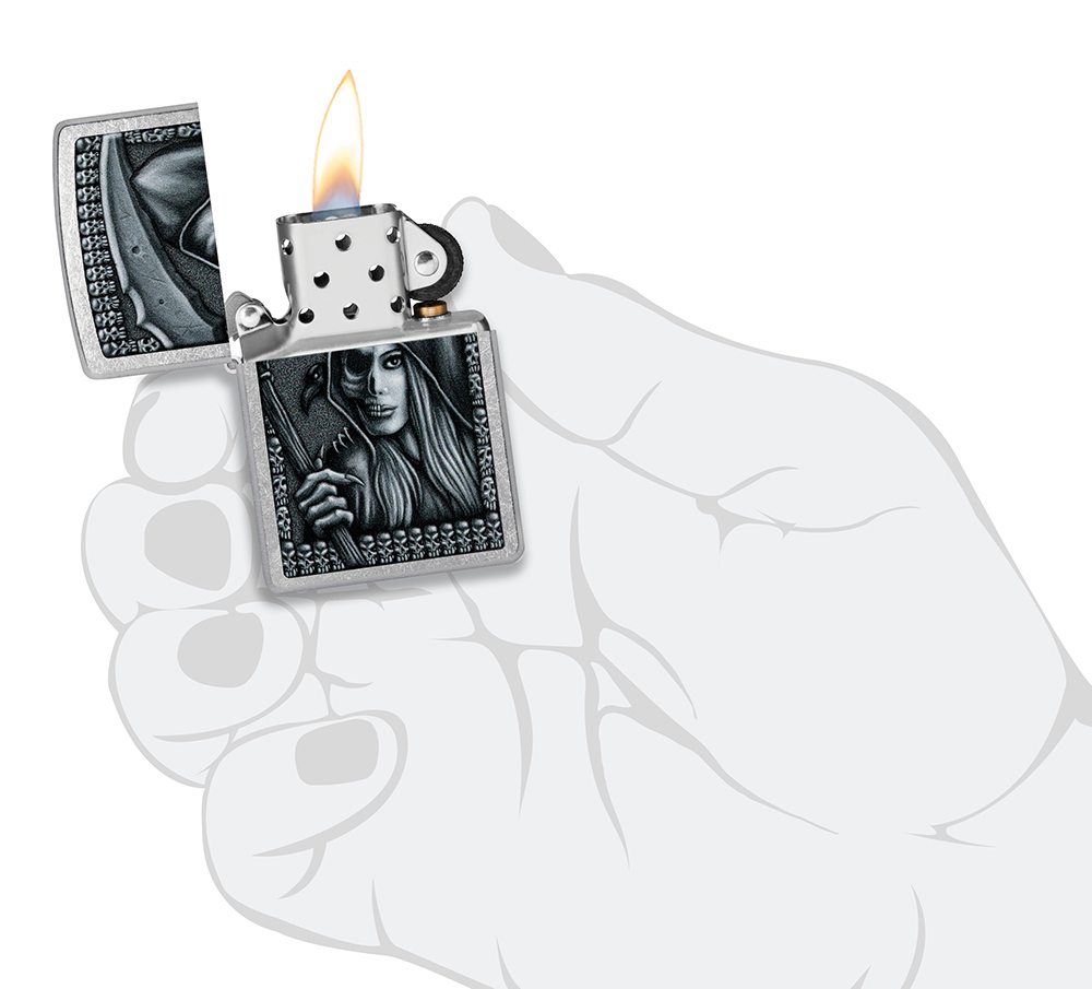 Зажигалка Zippo Grim Beauty, латунь, серебристая, матовая, 38x13x57 мм