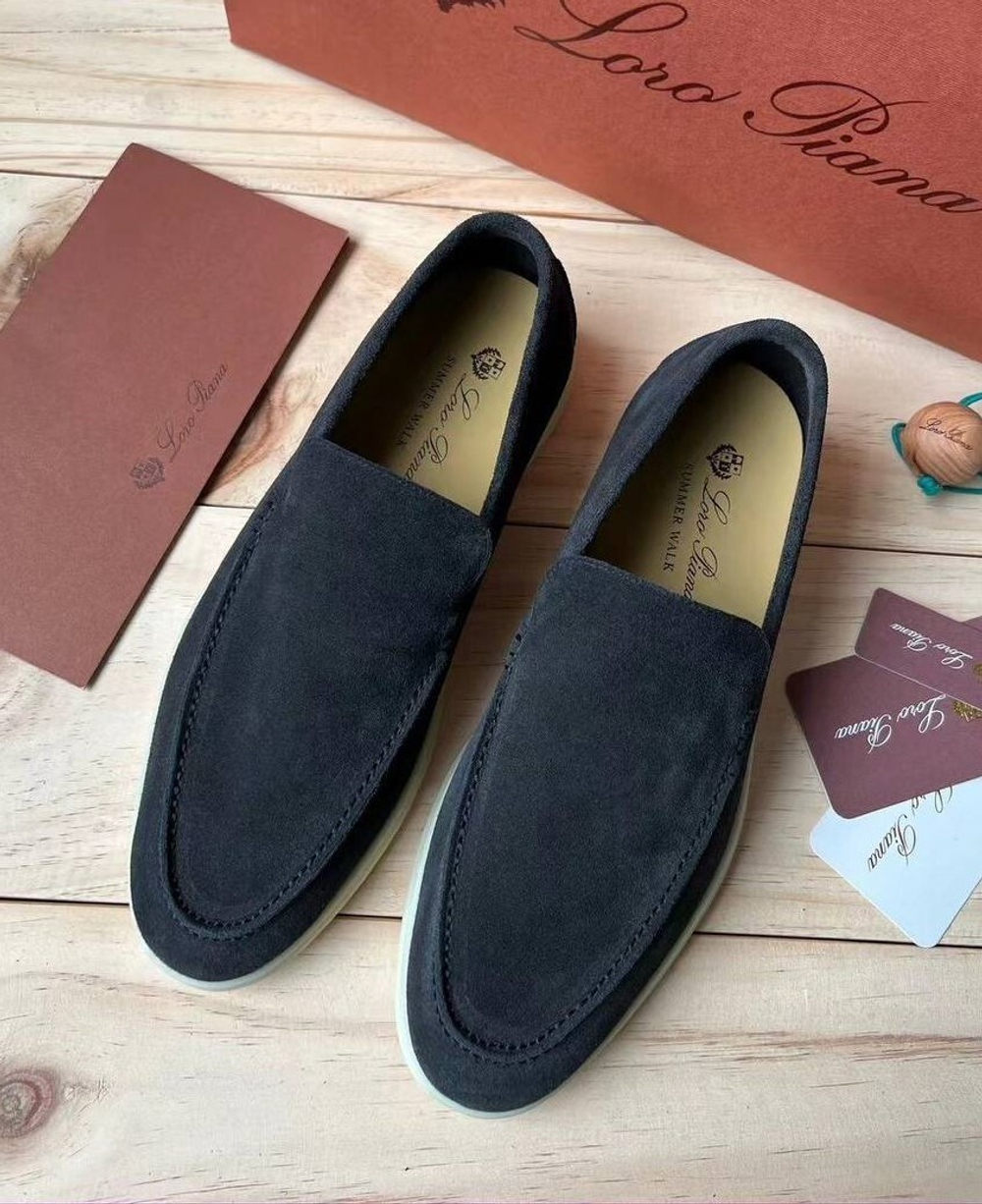 Замшевые лоферы Loro Piana Summer Walk графитового цвета