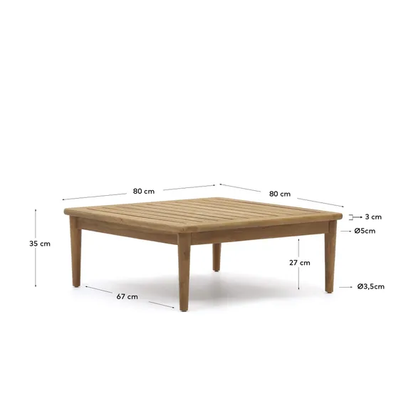 Журнальный столик Portitxol из массива тика, 80x80 см