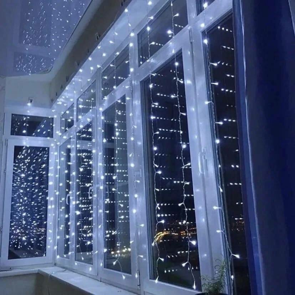 Гирлянда электрическая интерьерная 3х2 метра Новый Год 2023 /320 LED/Светодиодная штора- занавес/Световой дождь/Тюль / Холодный белый