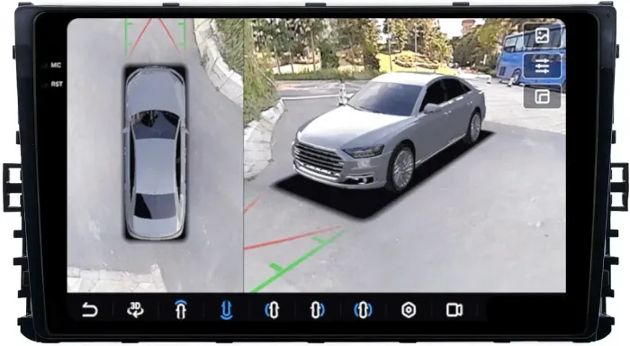 Магнитола для VW Jetta 7, Teramont, Taos, Multivan/Caravelle 2020+, Tiguan 2, Passat B8 - FarCar BX1081M-360 монитор 9.5" 2K QLED на Android 13, Быстрая, CarPlay, 4G SIM-слот, 4 камеры в комплекте