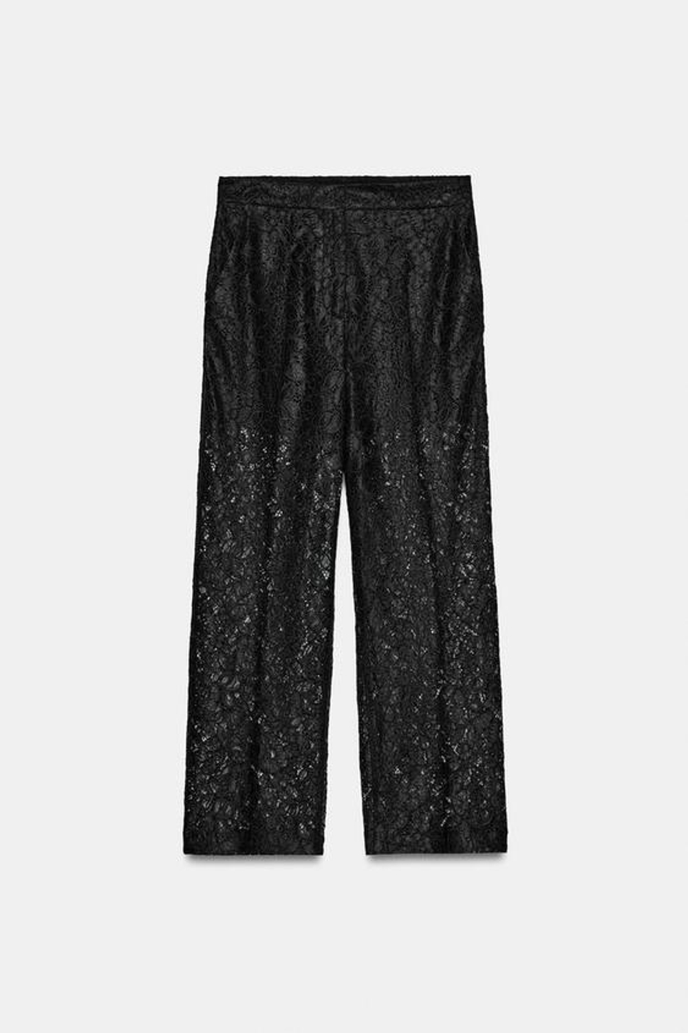 ZARA БРЮКИ ПРЯМОГО КРОЯ С КРУЖЕВОМ, ЧЕРНЫЙ