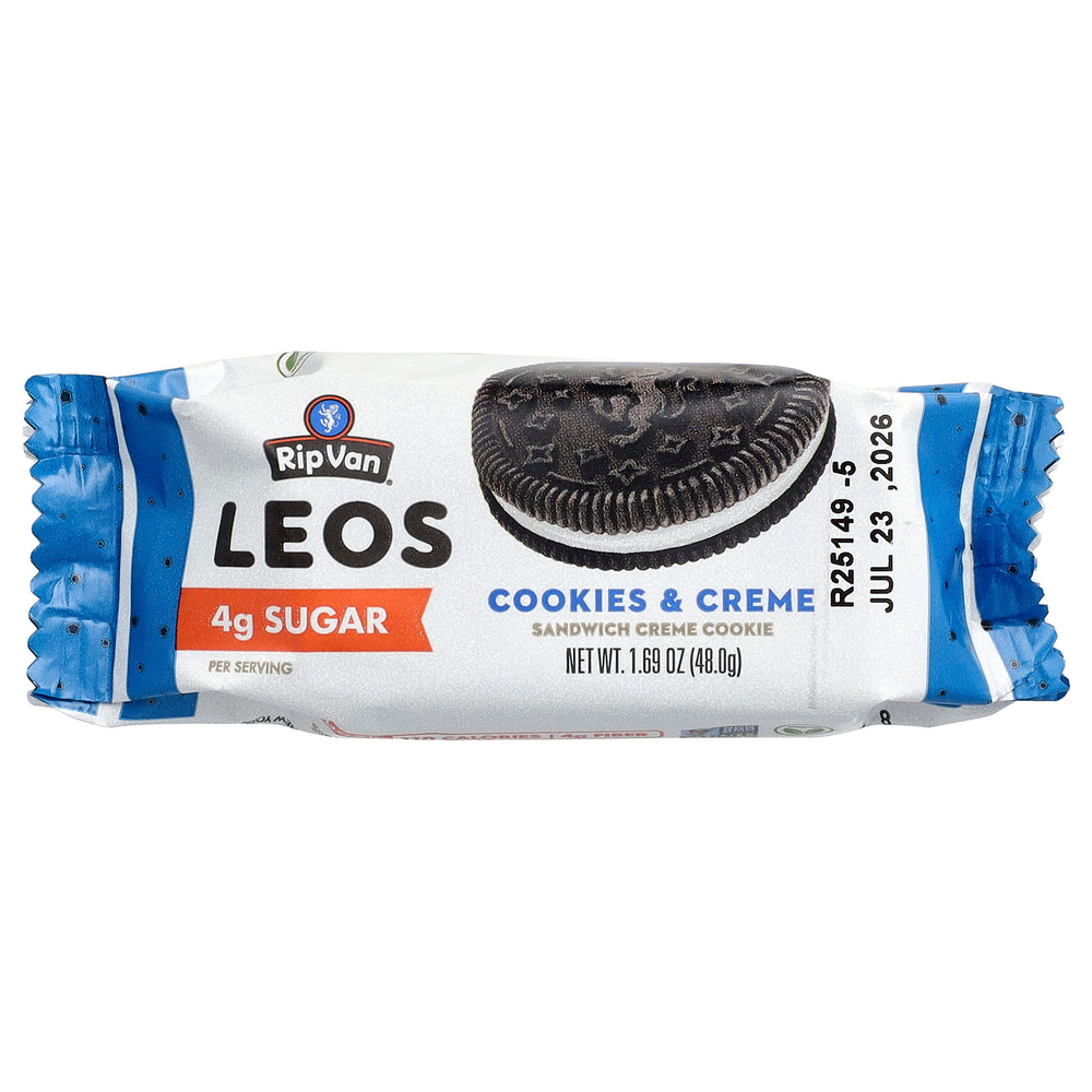 Rip Van Wafels, Leos, печенье с бутербродом и кремом, печенье и крем, 4 упаковки по 48 г (1,69 унции)