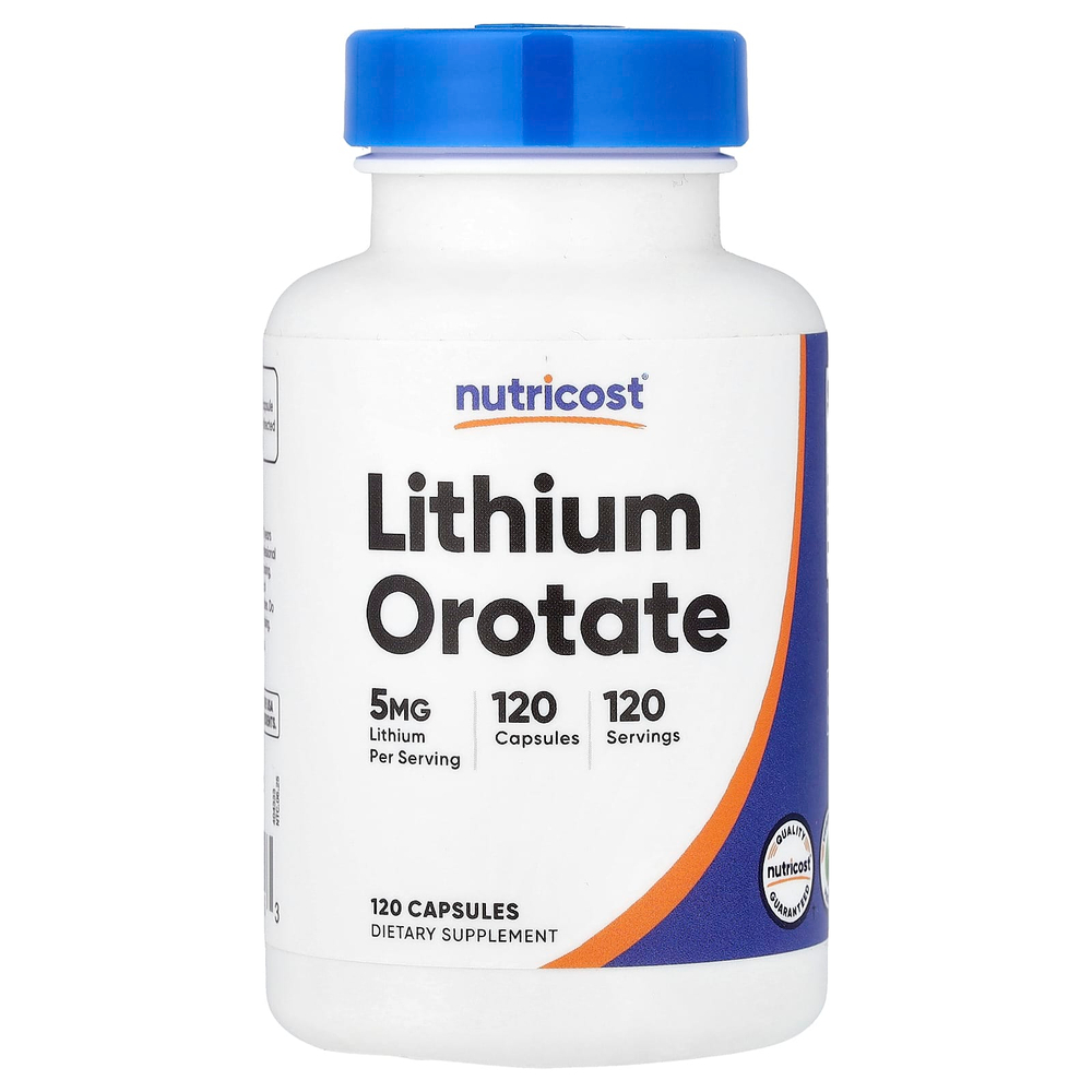 Nutricost, оротат лития, 5 мг, 120 капсул