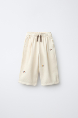 ZARA БРЮКИ БЭГГИ С ВЫШИВКОЙ, ЭКРЮ
