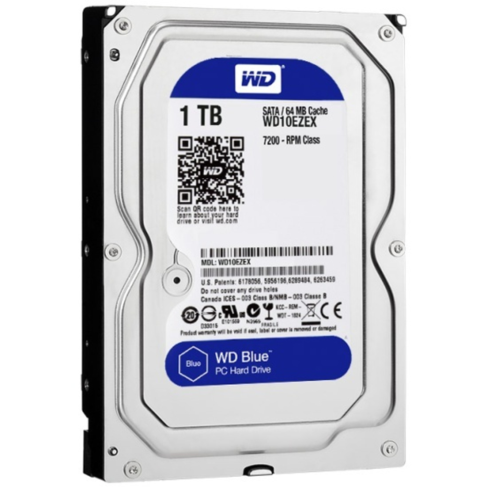 Жесткий диск HDD 1Tb Western Digital, SATA-III, 64Mb, 7200rpm, Blue (WD10EZEX)