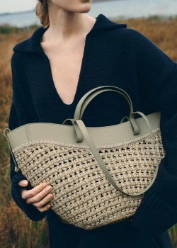 POLENE СУМКА CYME RAFFIA, ПАСТЕЛЬНО-ЗЕЛЕНЫЙ