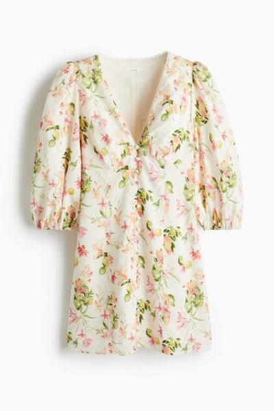 Платье из смесового льна — V-образный вырез - H&M