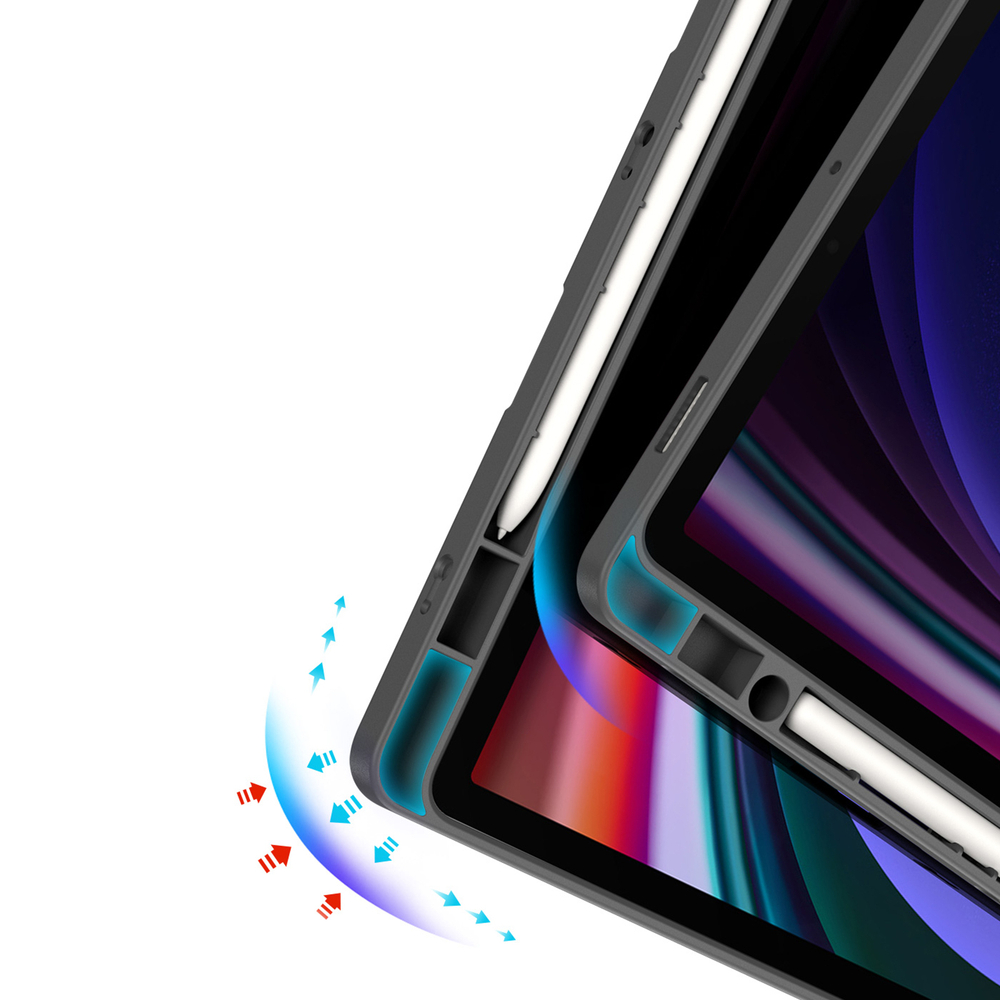 Чехол книжка серого цвета от Dux Ducis для Samsung Galaxy Tab S9, Tab S9 FE и Tab S10 FE, серия Magi Series Case, с держателем Pencil и функцией автоматического перехода в спящий режим
