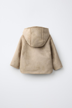 ZARA ДВУСТОРОННЯЯ КУРТКА ИЗ ОВЧИНЫ С КАПЮШОНОМ, СВЕТЛО-ПЕСОЧНЫЙ
