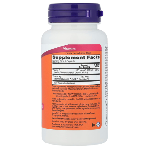 NOW Foods, Mega D3 и MK-7, 120 капсул