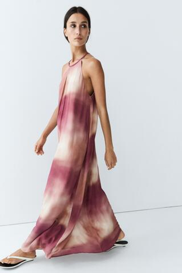 Massimo Dutti Длинное струящееся платье, розовый