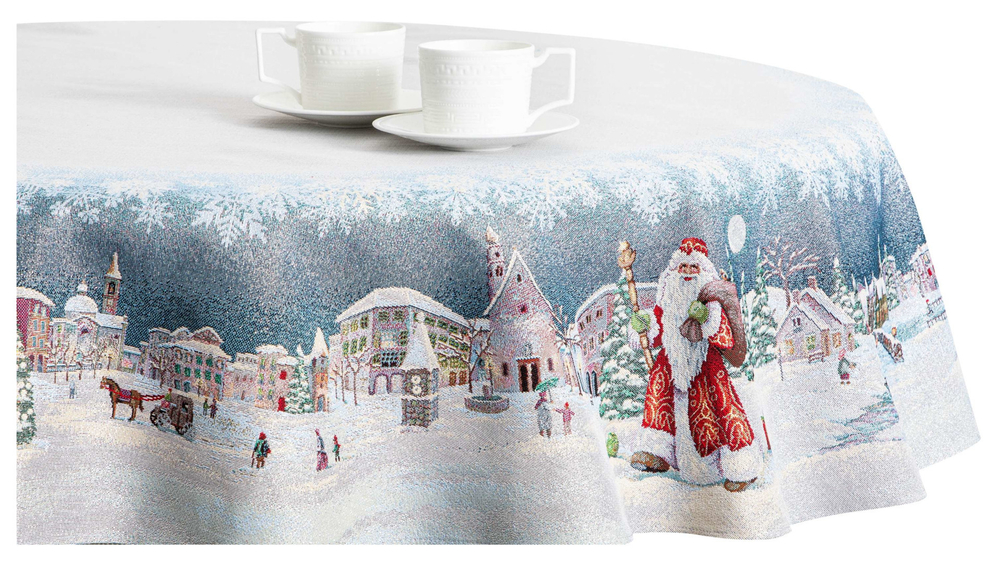 Скатерть 165см Mix&Match Home Дедушка Мороз синяя