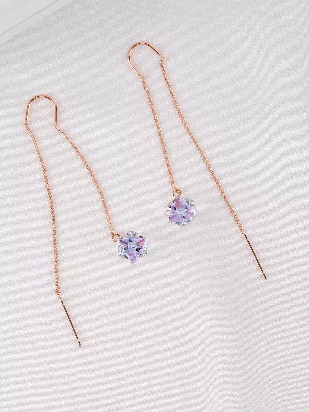 Серьги-протяжки Миражи с сиреневыми кубиками Swarovski