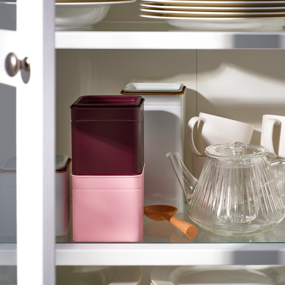 IKEA BLOMNING  (ИКЕА БЛОМНИНГ)  -  Банка с крышкой - коричнево-красный/розовый для кофе/чая 10x10x10 см