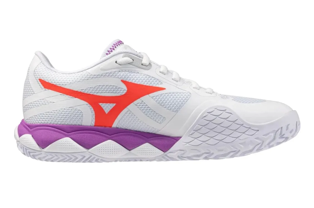Женские теннисные кроссовки Mizuno Wave Enforce Tour 2 CC - white/lava orange/dahlia