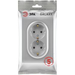 Розетка ЭРА Galaxy 15-2104-03 с заземлением двойная 2X2P+E Schuko 16А-250В IP20 алюминий | Эра Galaxy
