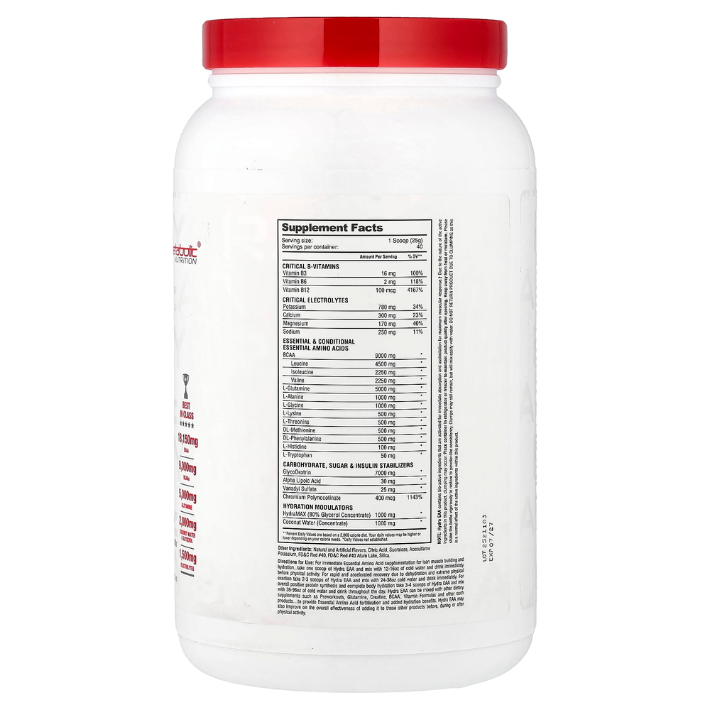 Metabolic Nutrition, Hydra EAA, фруктовый пунш, 1000 г (35,2 унции)