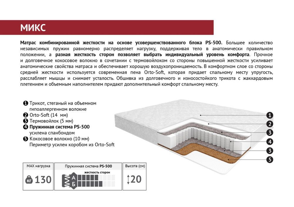 Матрас Микс 1200*2000 ПС500 Мелодия Сна