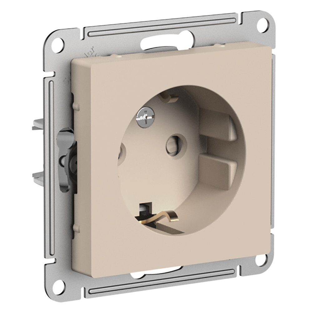 Systeme Electric AtlasDesign Песочный Розетка с/з со шторками, 16А, механизм