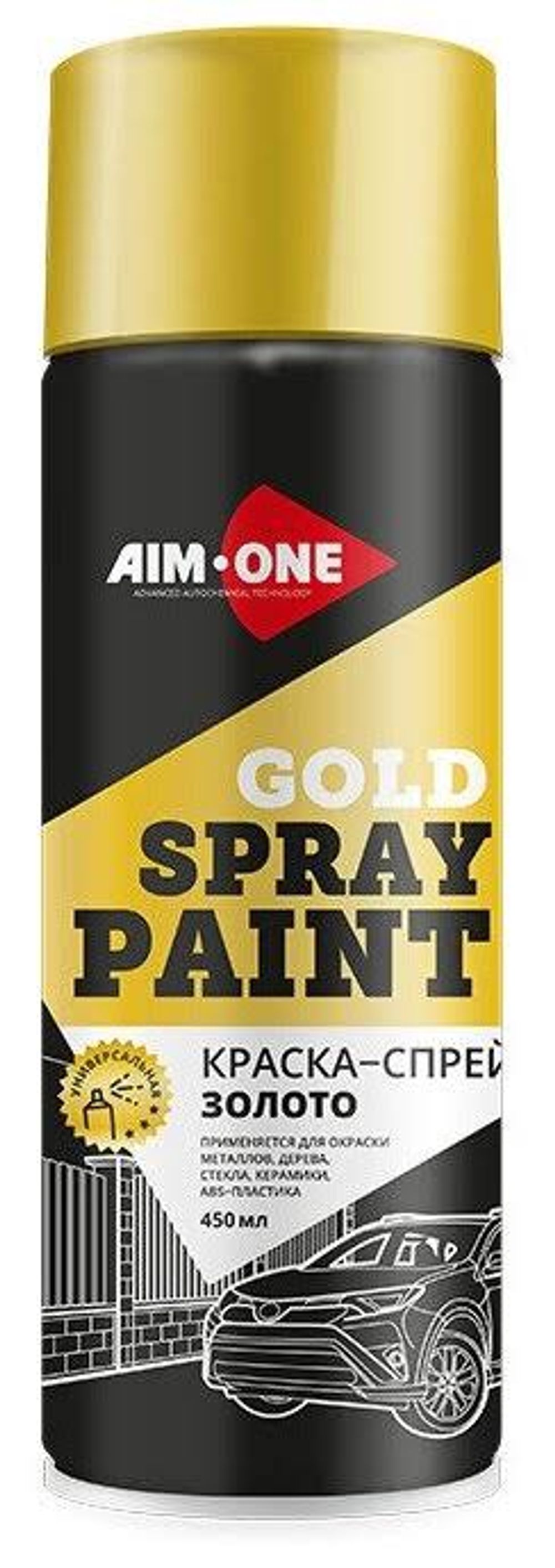 Краска-спрей золото  AIM-ONE 450 мл (аэрозоль).Spray paint gold  450ML SPBG-450