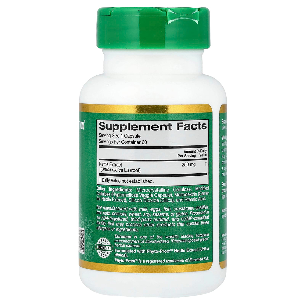 California Gold Nutrition, EuroHerbs®, экстракт корня крапивы, качество Euromed, 250 мг, 60 растительных капсул