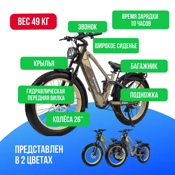 Электровелосипед Yokamura Dyna 2500W (52V/30Ah) - Military Khaki фото №4