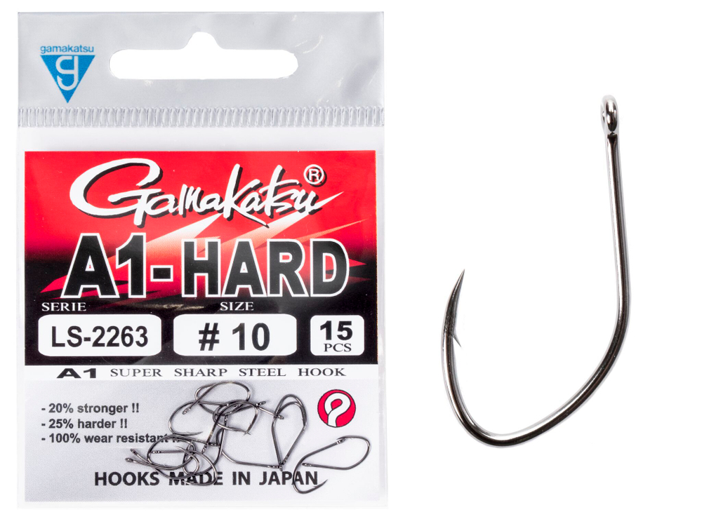 Крючки Gamakatsu A1 LS-2263 EYED HOOKS BLACK  разм. 10 15шт.