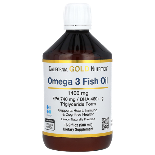 California Gold Nutrition, рыбий жир с омега-3, норвежский триглицерид, натуральный лимонный вкус, 500 мл (16,9 жидк. унции)