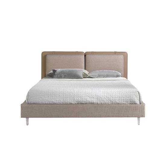 Кровать 7154/GC2220 Angel Cerda из экокожи цвета норки и серой ткани