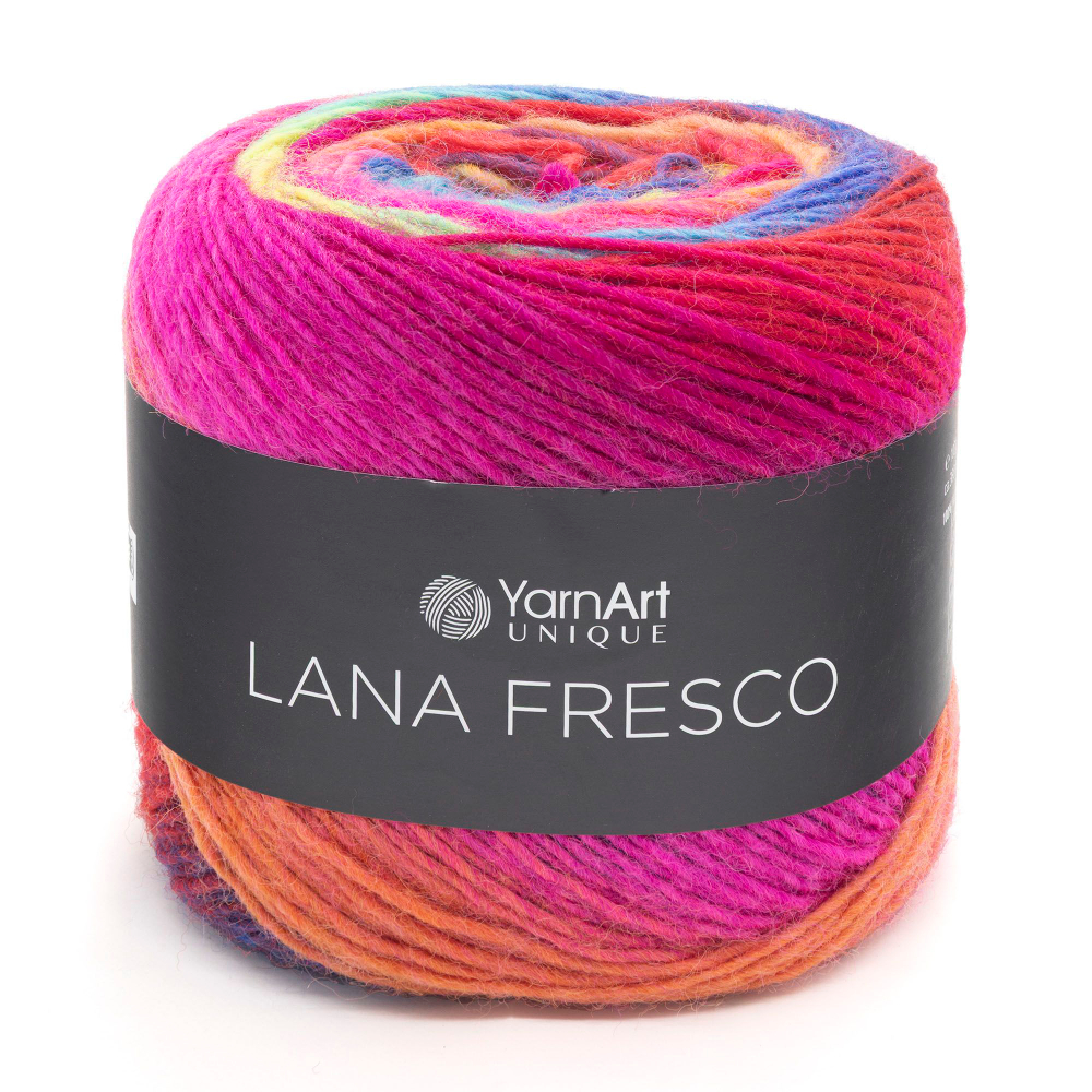 Лана Фреско (Lana Fresco) пряжа YarnArt 100%шерсть 4х100г/380м (8113 малиновый--оранжевый-бирюзовый-красный-желтый неон)
