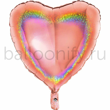 Фольгированная фигура, сердце, 18"/46СМ 18" Rose Gold