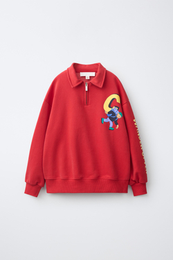 ZARA ТОЛСТОВКА ПОЛО С ПРИНТОМ, КРАСНЫЙ