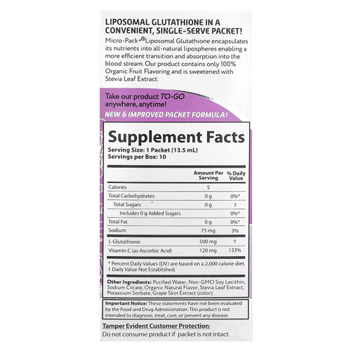 Aurora Nutrascience, Micro-Pack + ®, липосомальный глутатион, 10 пакетиков по 13,5 мл (0,46 жидк. Унции)