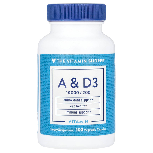 The Vitamin Shoppe, Витамины A и D3, 100 растительных капсул