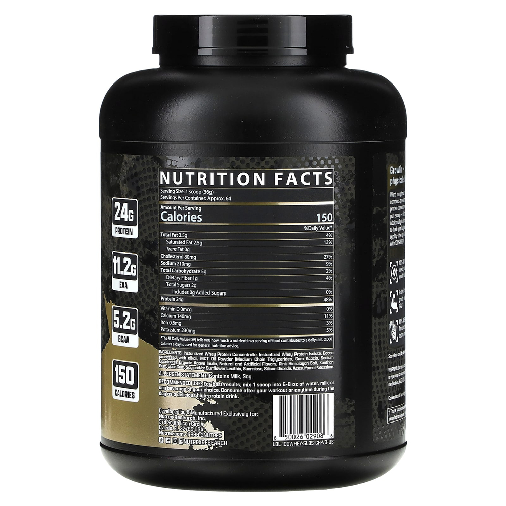 Nutrex Research, 100% сывороточный протеин премиального качества, со вкусом шоколада, 2272 г (5 фунтов)