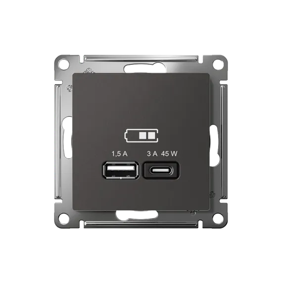 Розетка с USB A+C Systeme Electric AtlasDesign Базальт ATN001429