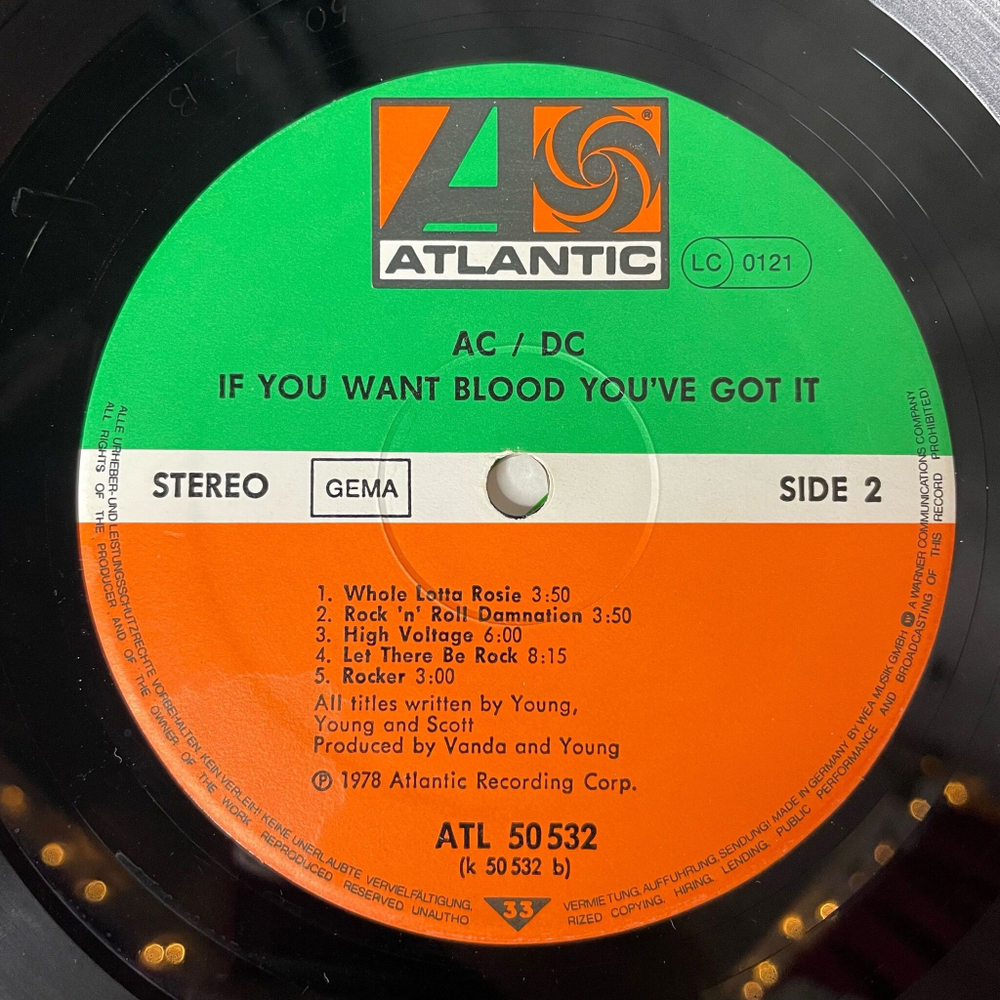 Винтажная виниловая пластинка LP AC DC If You Want Blood You've Got It (Germany 1978) Whole Lotta Rosie