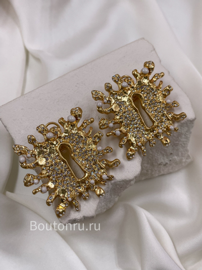 Серьги Скиап. золотые с замочной скважиной со стразами