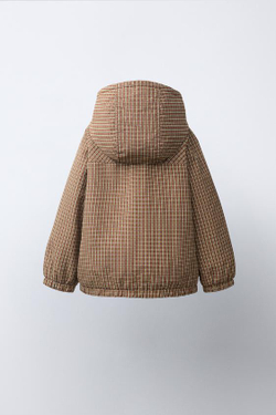 ZARA КУРТКА В КЛЕТКУ С КАПЮШОНОМ, КОРИЧНЕВЫЙ/ЭКРЮ