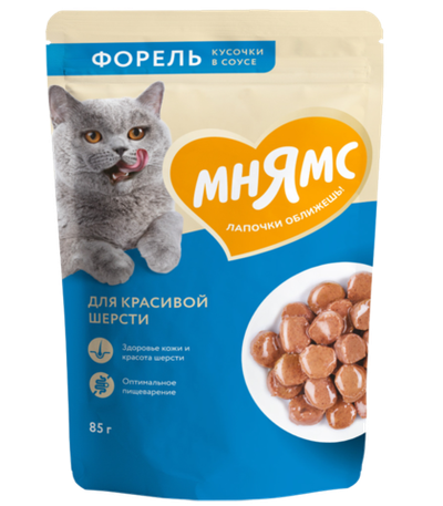 Мнямс Кусочки в соусе Форель для красивой шерсти кошек 85гр.
