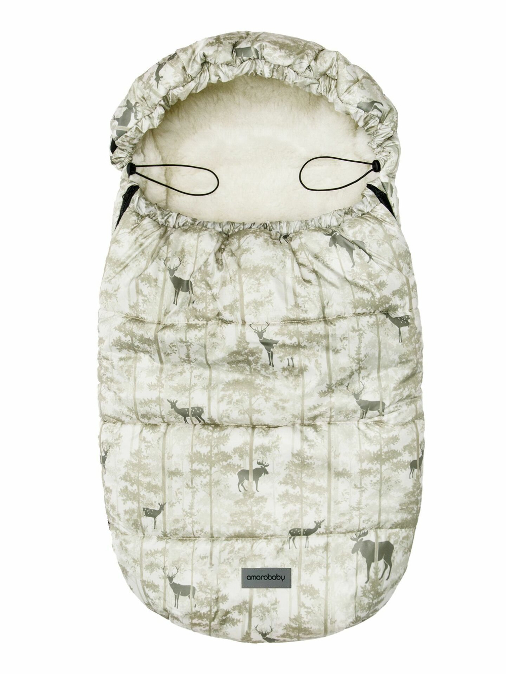 Конверт зимний меховой AMAROBABY Snowy Baby Олени, бежевый, 105 см.