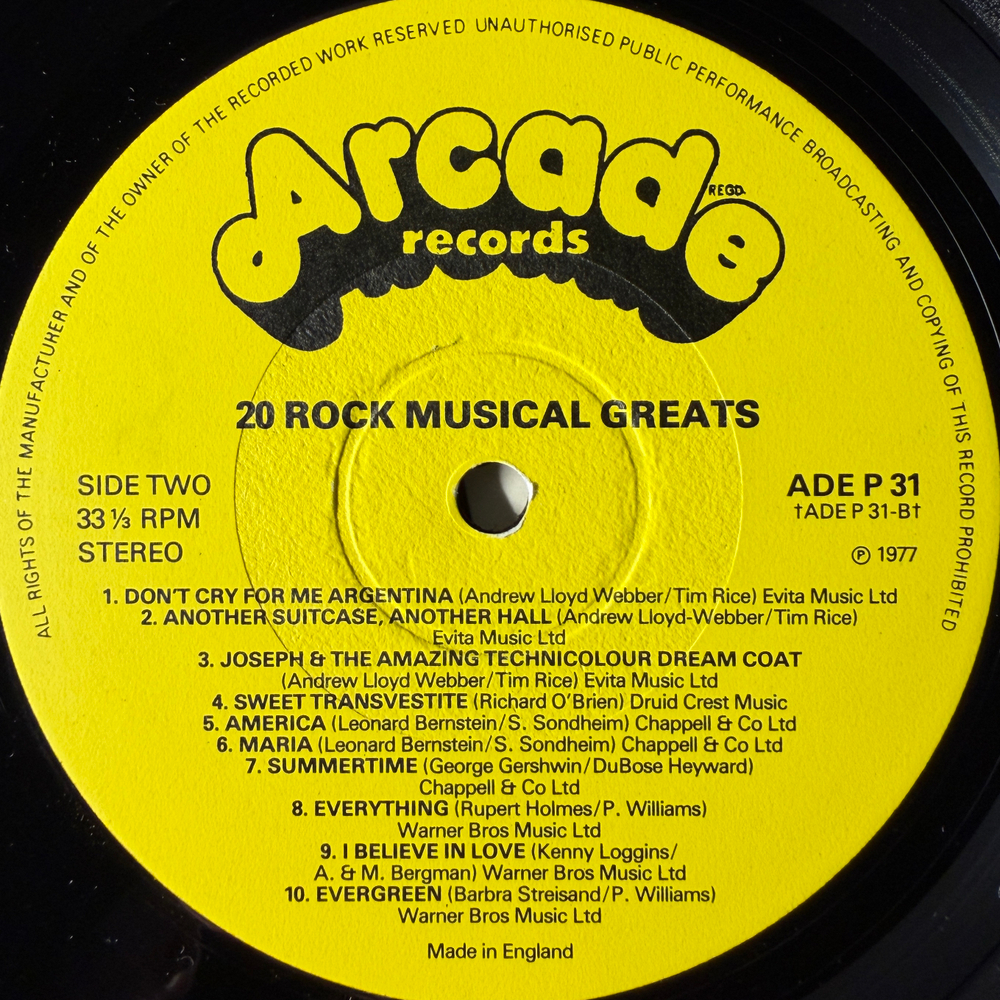 Сборник 20 Rock Musical Greats (Англия 1977г.)